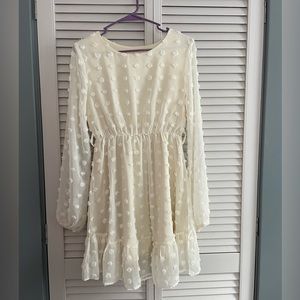 cream long sleeve mini dress